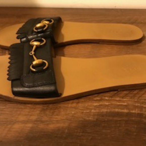 GUCCI Nero Black Leather Fringe Slides 39 - Picture 3 of 4